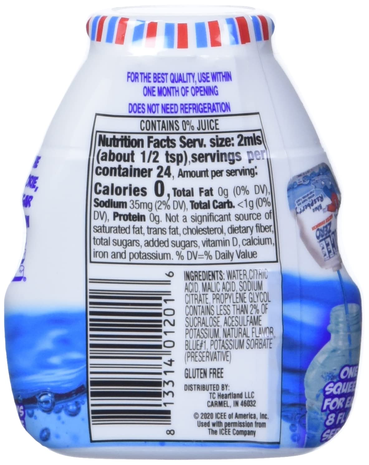 Icee Zero Blue Raspberry concentrate being poured adds refreshing, sugar-free flavor to beverages.