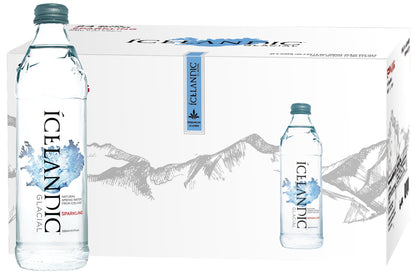 Icelandic Glacial 330ml glass bottle, premium sparkling water ideal for eco-friendly hydration.