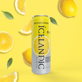 Close-up of the Icelandic Glacial label showing purity and lemon flavor hint.