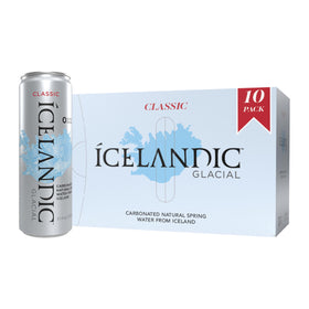 Icelandic Glacial Sparkling Water can - front view, crisp, lightly carbonated for meals.