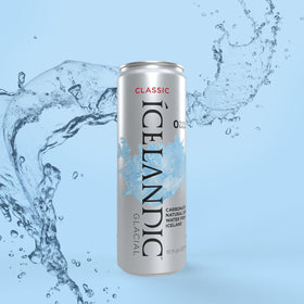 Icelandic Glacial Sparkling Water can - side view, pure taste with natural carbonation.