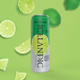 Icelandic Glacial Tahitian Lime bubbles closeup highlighting natural flavor and zero-calorie refreshment.