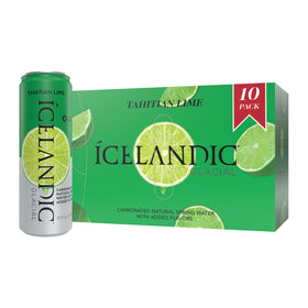Icelandic Glacial Tahitian Lime can with crisp bubbles, ideal for pairing with meals.