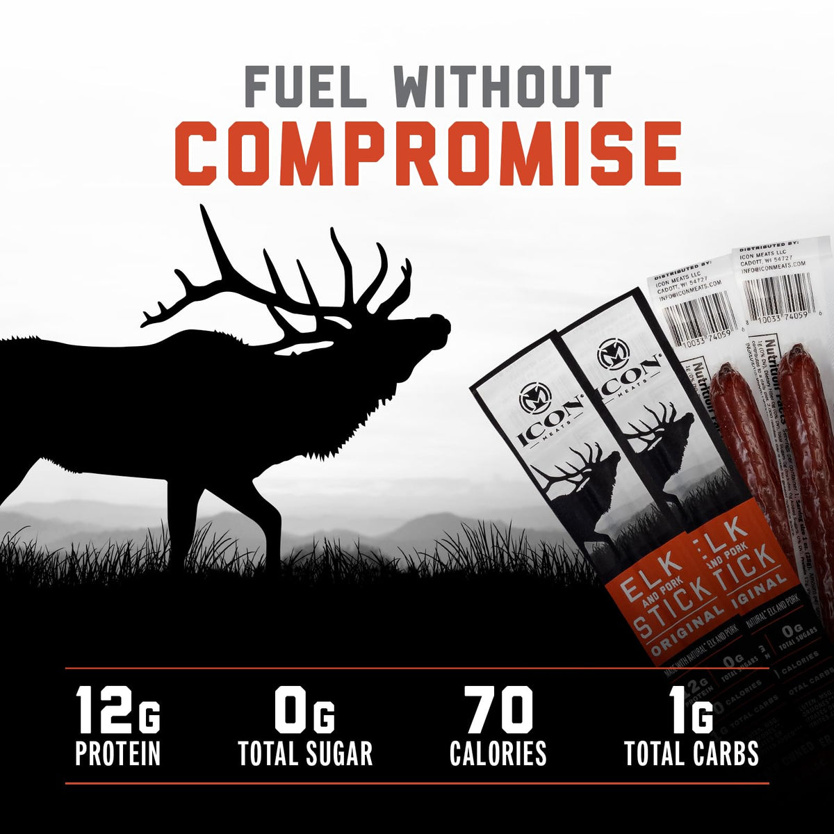 ICON Meats elk and pork snack sticks ingredients, clean and simple recipe.