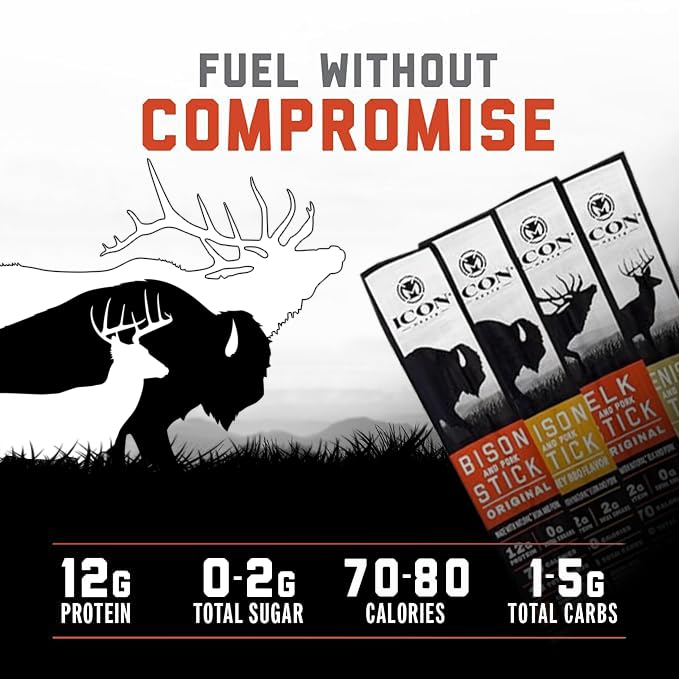 ICON Meats Original Elk and Pork sticks offer quick protein during errands or gym sessions.