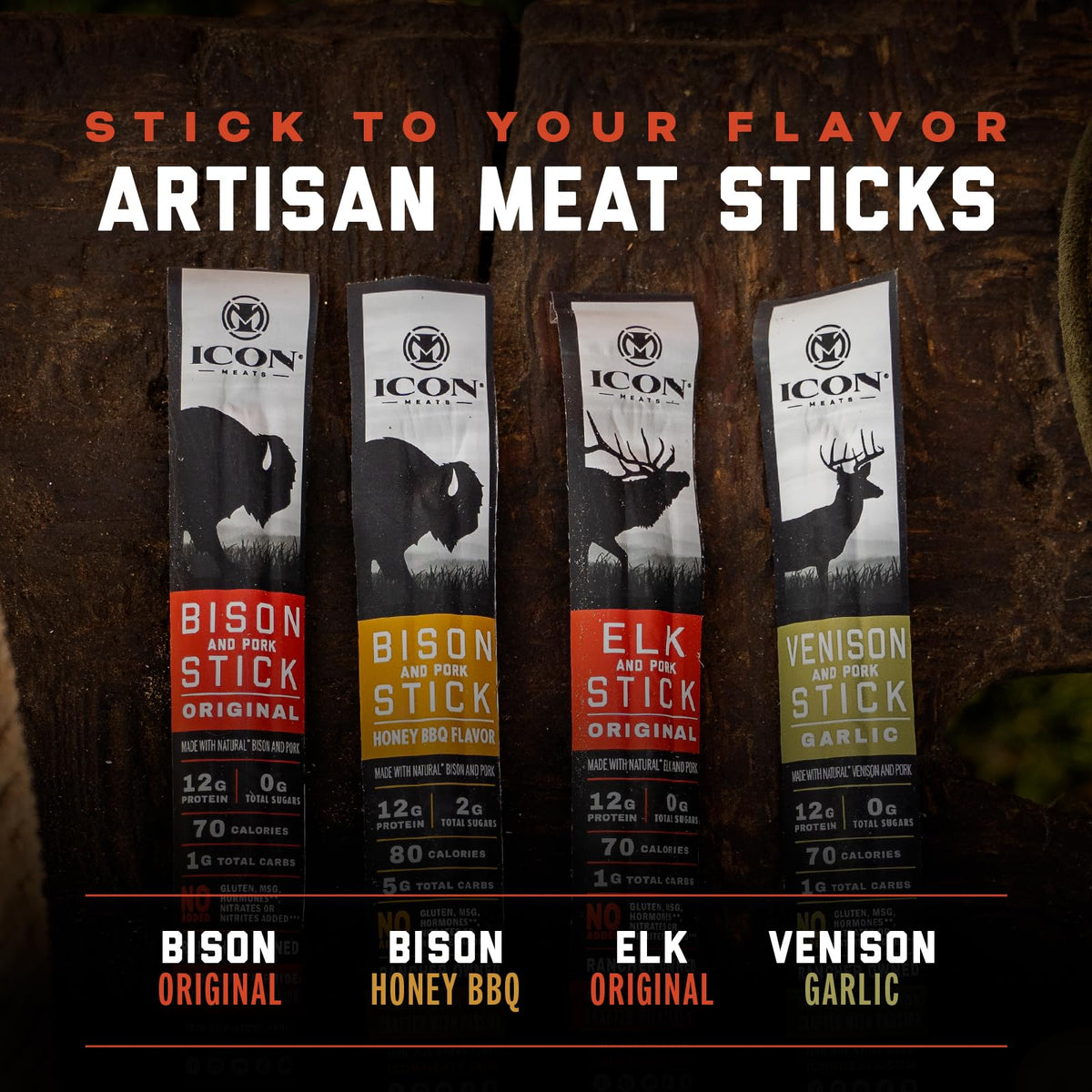 ICON Meats original flavor sticks close-up showing tender texture and savory bite.