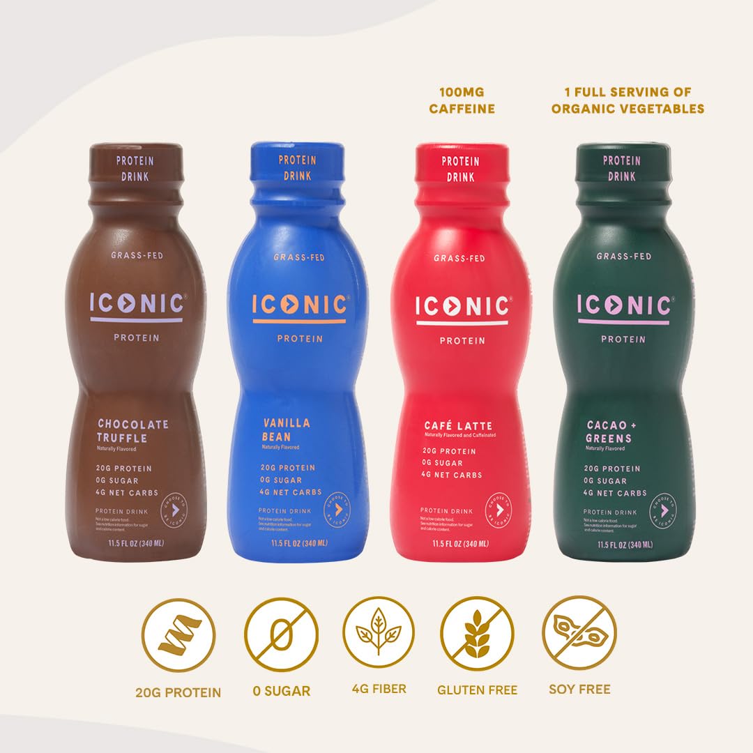 Iconic Protein Drink Chocolate Truffle packaging, convenient multiserve option.