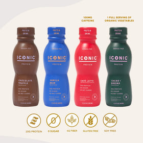 Iconic Protein Drink Chocolate Truffle packaging, convenient multiserve option.