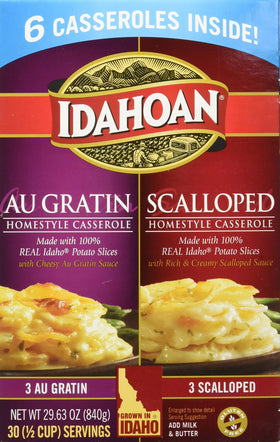 Idahoan au gratin dish ready to bake, creamy side.