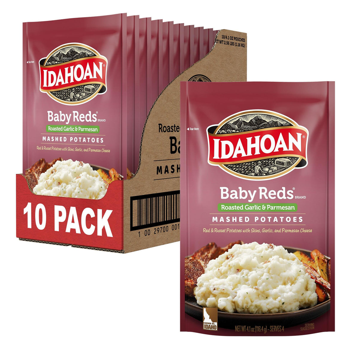 Idahoan Baby Reds bag front with gluten-free mashed potatoes ready to prepare.