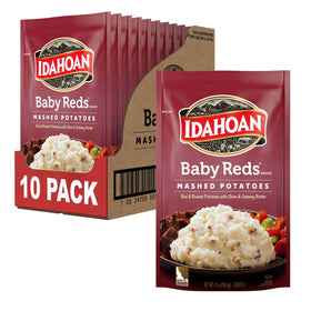 Idahoan Baby Reds mashed potatoes packaging for convenient 10-pack meals
