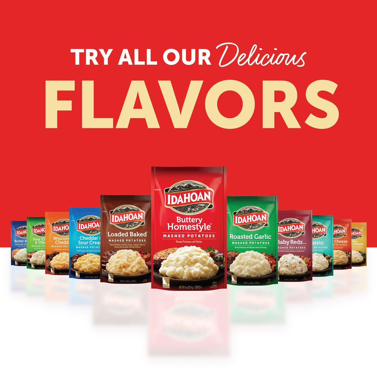 Idahoan potatoes from Idaho farms highlighted for authentic flavor.