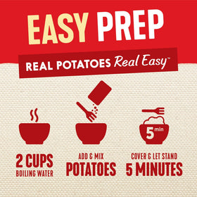 100% Idaho potatoes shown in packaging for Idahoan Buttery Homestyle +Protein mashed potatoes.