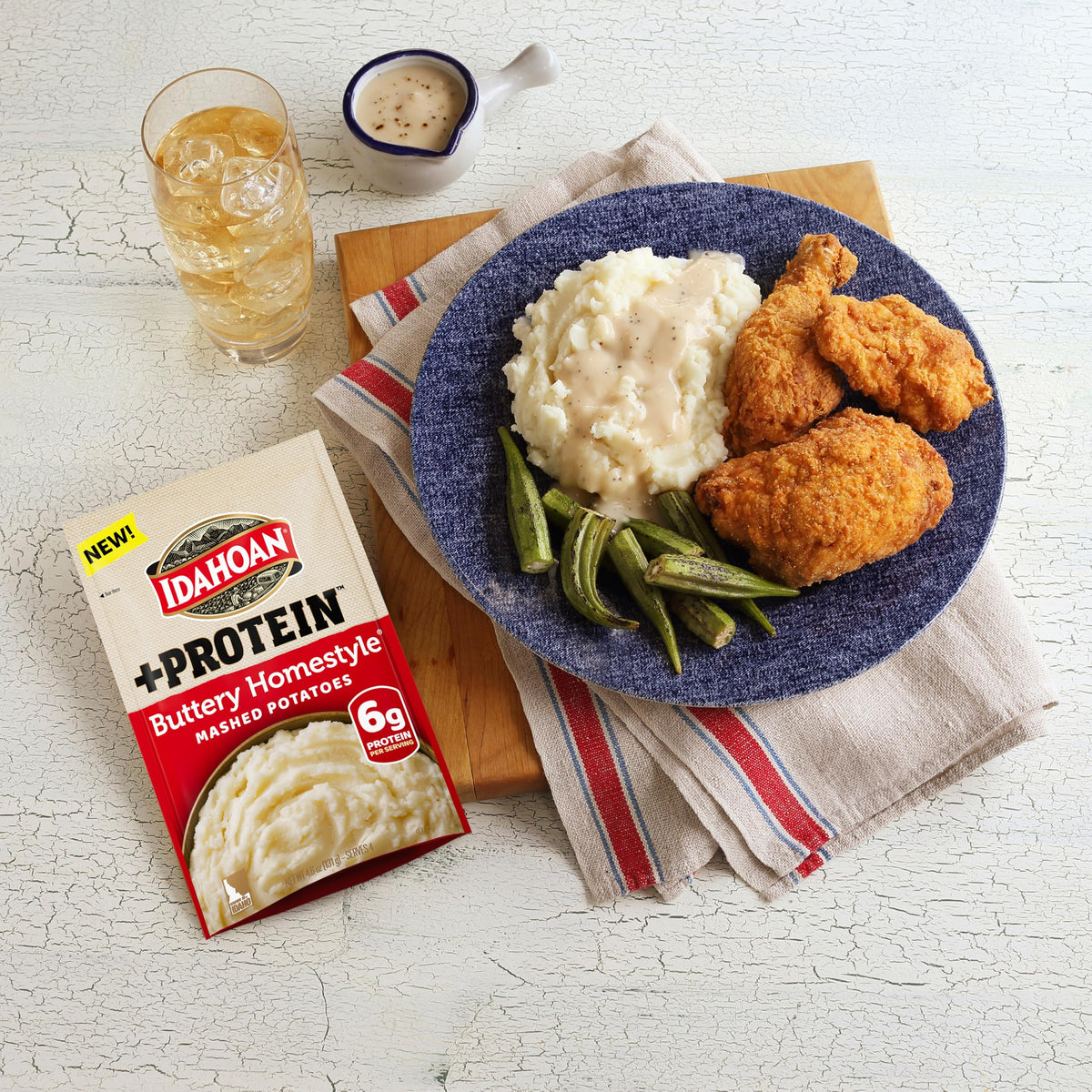Family enjoying Idahoan Buttery Homestyle +Protein mashed potatoes as a quick side.