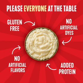 Microwave and stovetop prep visuals for Idahoan Buttery Homestyle +Protein mashed potatoes.