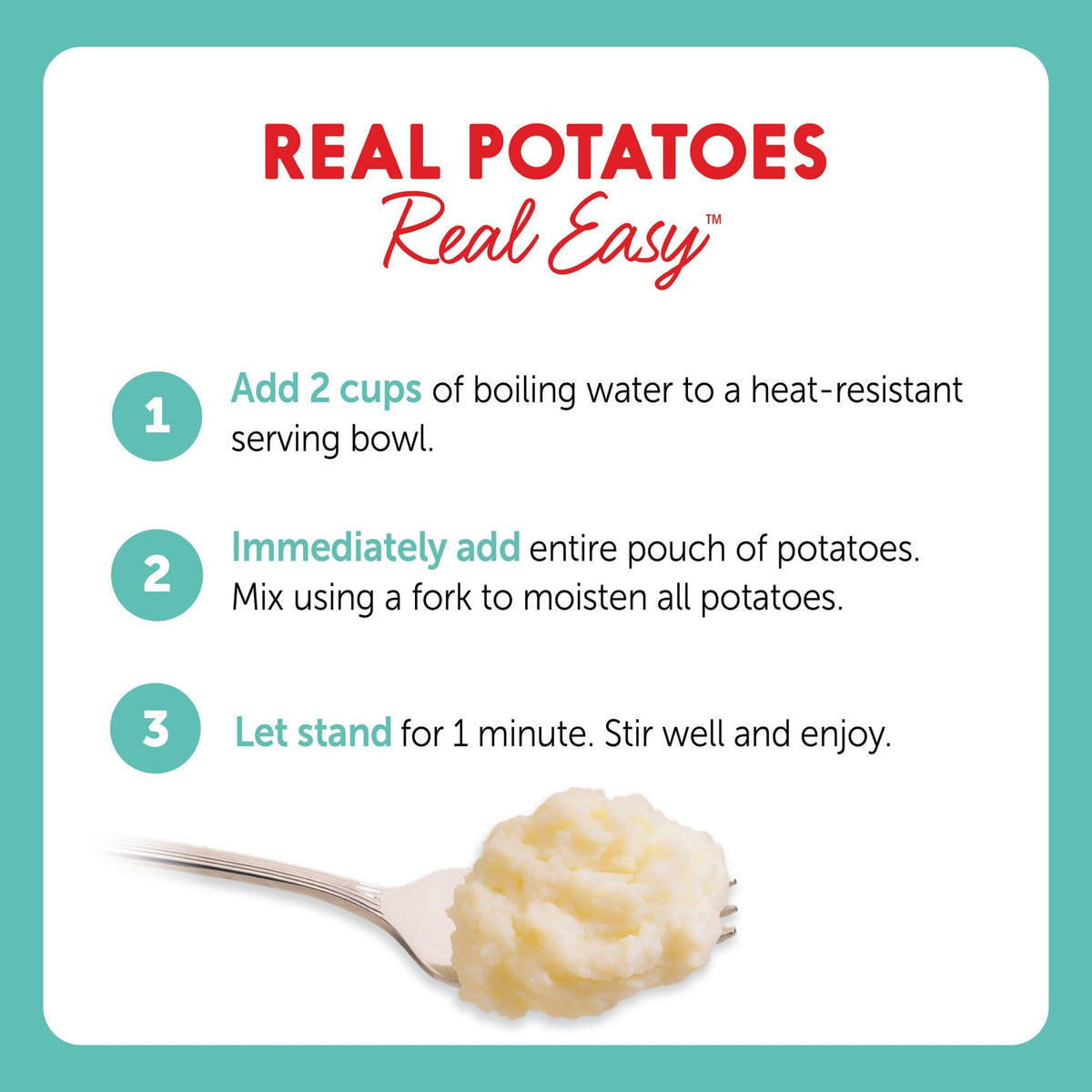 Idahoan Classic Mashed Potatoes serving-size image showing four half-cup portions.