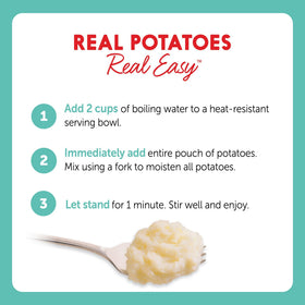 Idahoan Classic Mashed Potatoes serving-size image showing four half-cup portions.