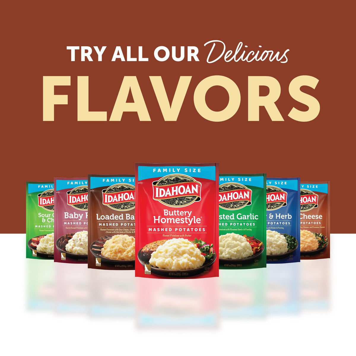 Idahoan Mashed Potatoes pair well with meats or vegetables for wholesome family meals.