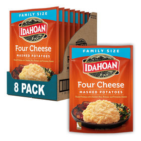 Idahoan Four Cheese mashed potatoes pouch-pack for quick family meals.