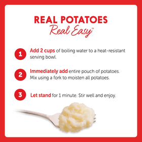 Idahoan mashed potatoes scooped into a bowl, showcasing creamy texture ready in minutes.