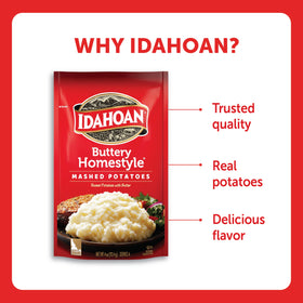 Idahoan real Idaho potatoes ingredient list highlights a potato-based base.