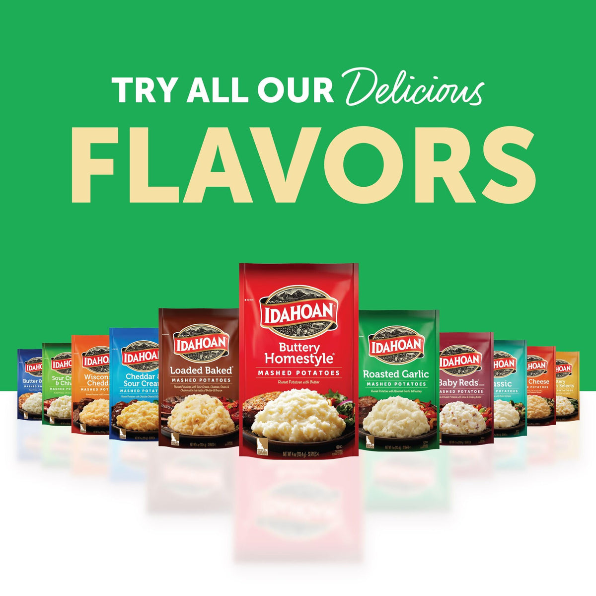 Idahoan Roasted Garlic Mashed Potatoes naturally gluten-free label