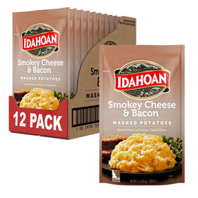 Idahoan Smoky Cheese & Bacon mashed potatoes pouch heated for a quick weeknight meal.