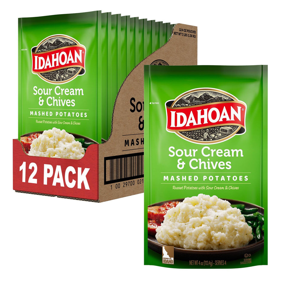 Idahoan sour cream and chives mashed potatoes pack of 12 pouches for quick meals