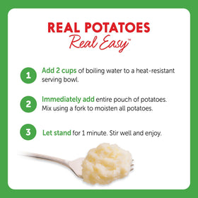 Pouring Idahoan mashed potatoes into a bowl for serving
