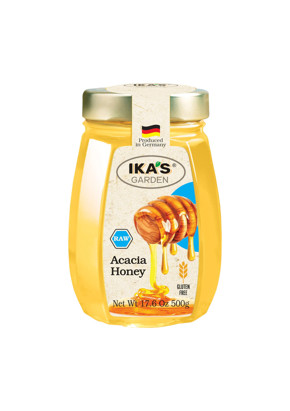 Ika's Garden Raw Acacia Honey jar with delicate floral notes, ideal for tea or yogurt topping.