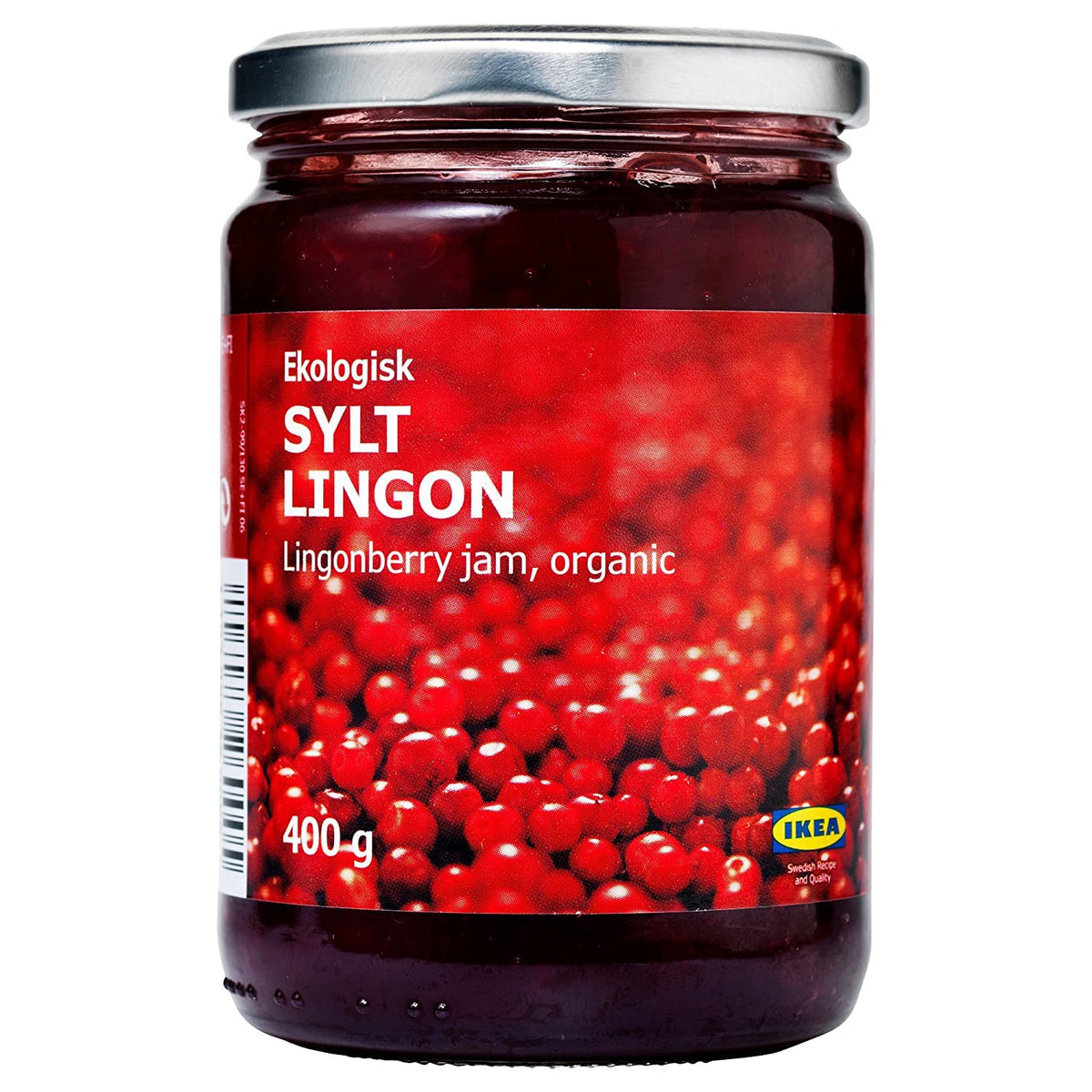 IKEA Sylt Lingonberry preserves jar front view adds vibrant color to breakfast