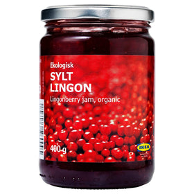 IKEA Sylt Lingonberry preserves jar front view adds vibrant color to breakfast