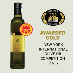 Iliada Kalamata PDO EVOO pour shot highlighting smooth texture for dressings