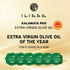Iliada Kalamata PDO EVOO olive closeup showing Koroneiki quality