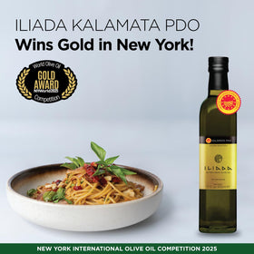 Iliada Kalamata PDO EVOO on shelf highlighting premium packaging