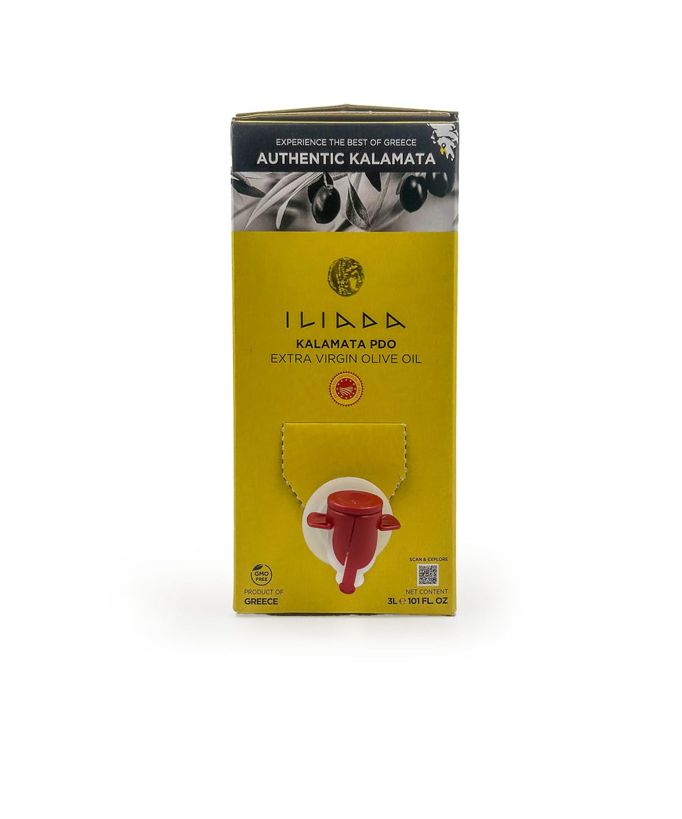 Iliada Kalamata PDO olive oil in a bag-in-box with pour spout for everyday freshness