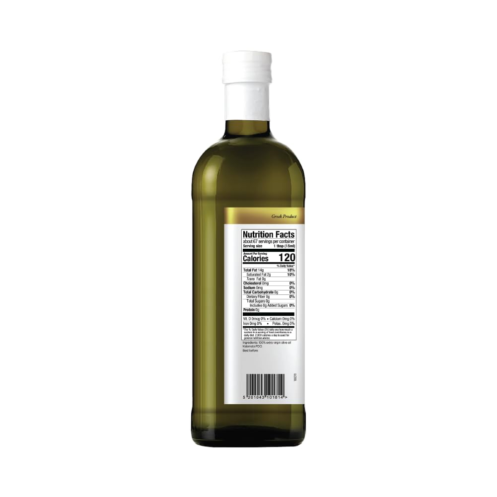 Iliada Koroneiki olive oil bottle closeup highlighting premium monovarietal quality.