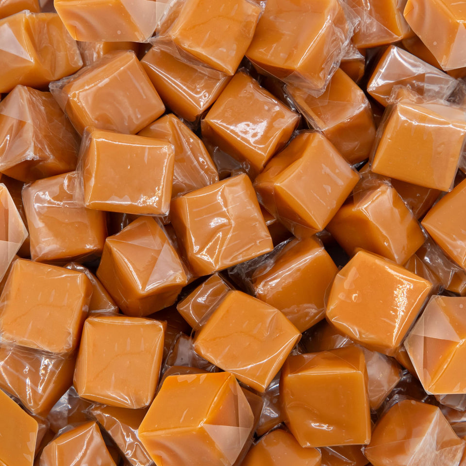 ILike! vanilla caramel cubes bulk bag on display for sharing at events and offices.