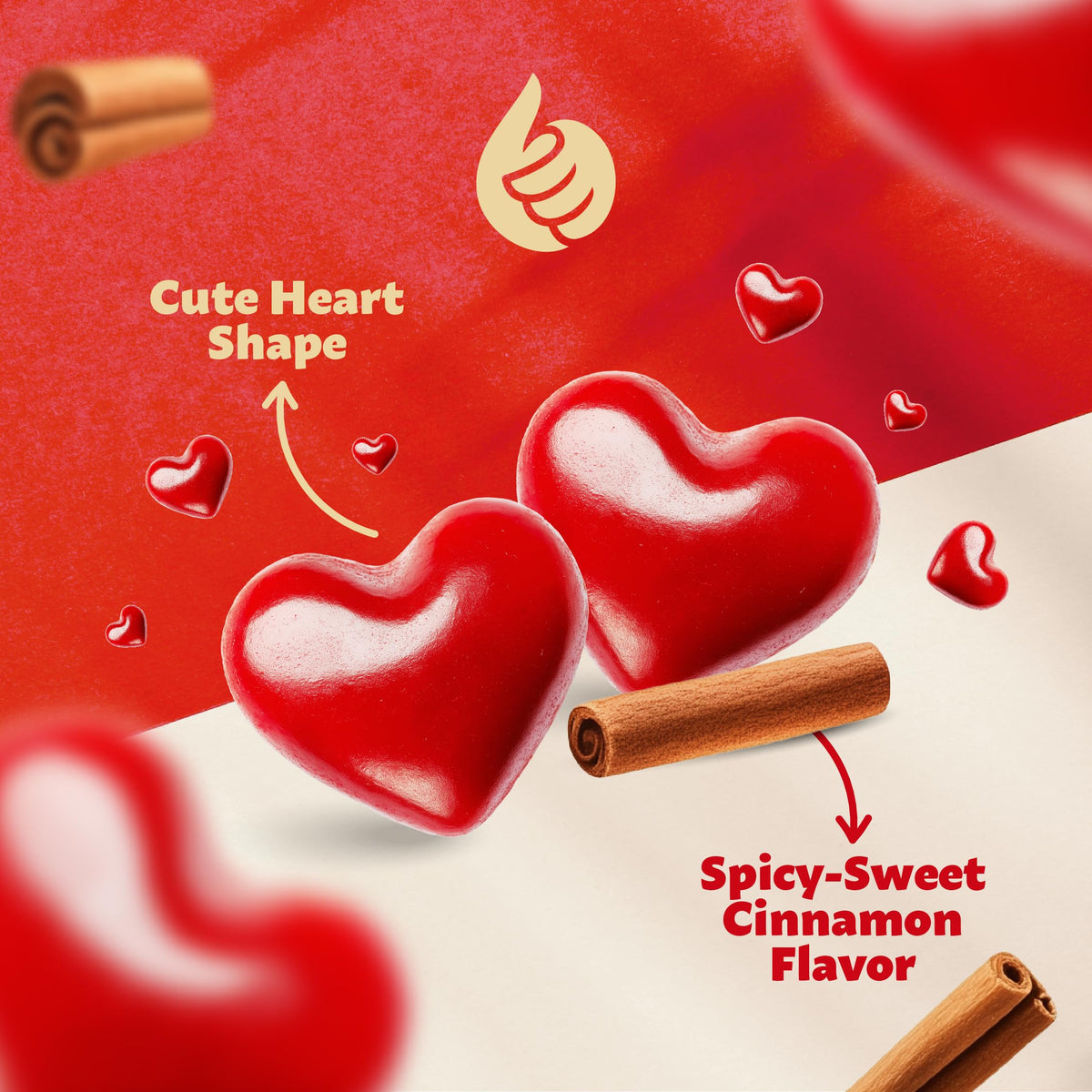 ILIKE! Heart-shaped cinnamon candy pieces for cookies and cupcakes.