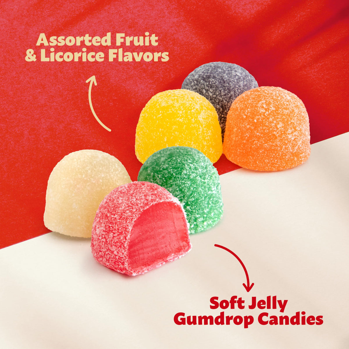 ILIKE! Gum Drops licorice and cherry provide classic contrasts for candy bowls.