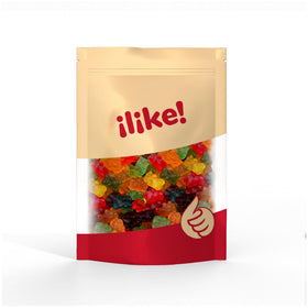 ILIKE! Gummi bears assorted flavors close-up great for snacking.
