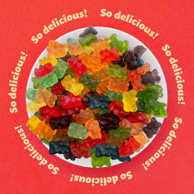 ILIKE! Gummi bears chewy texture close-up ideal for dessert toppings.