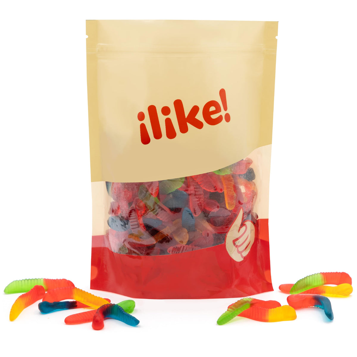ILIKE! Gummy Worms displayed in a candy jar for events and snacking.