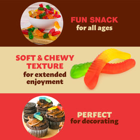 ILIKE! Gummy Worms in bright colors for themed parties.