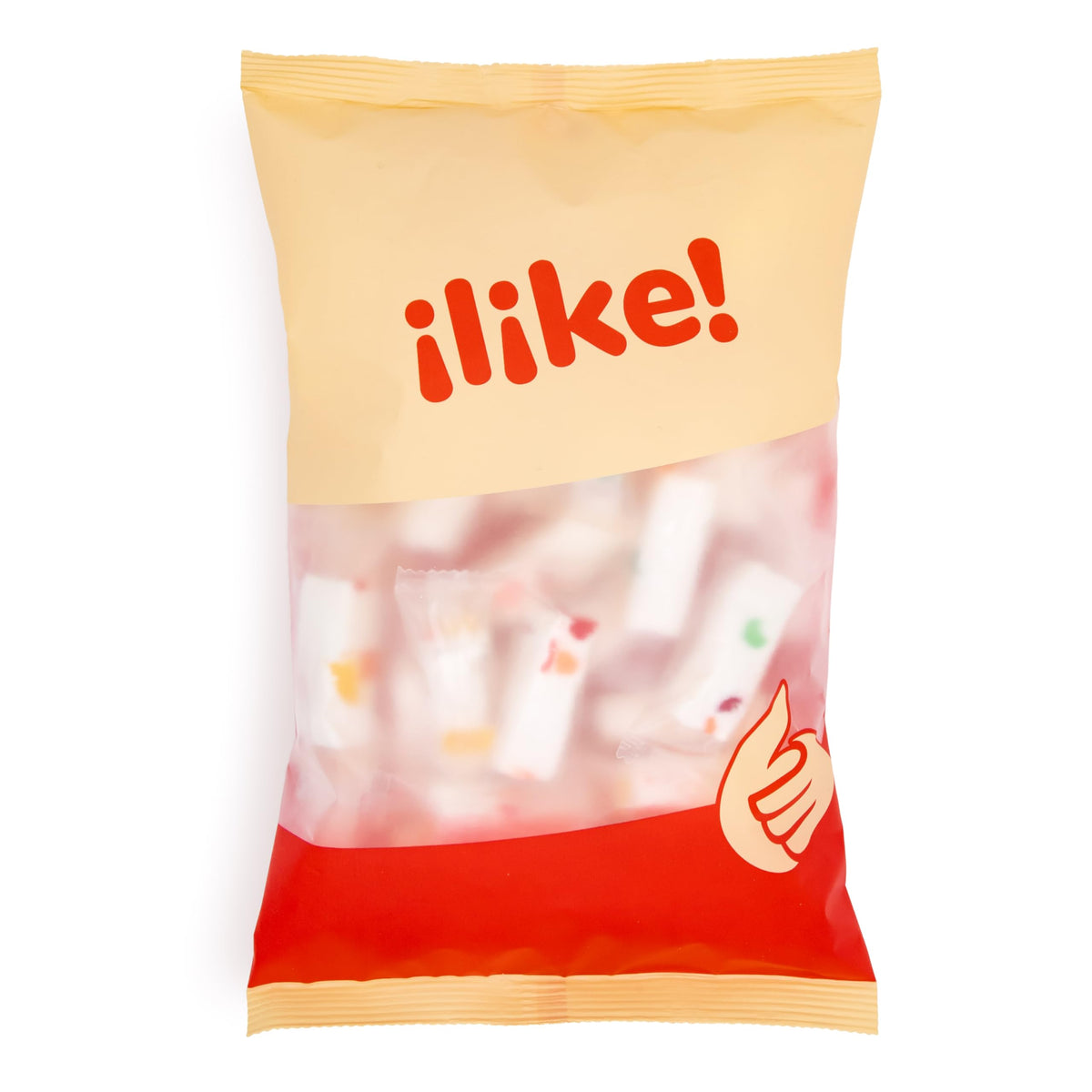 ILike Jujube Nougat Candy close-up highlights fruit jelly pieces.
