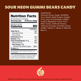 ILIKE! Neon Sour Gummi Bears bag back highlighting 2 lb bulk value.