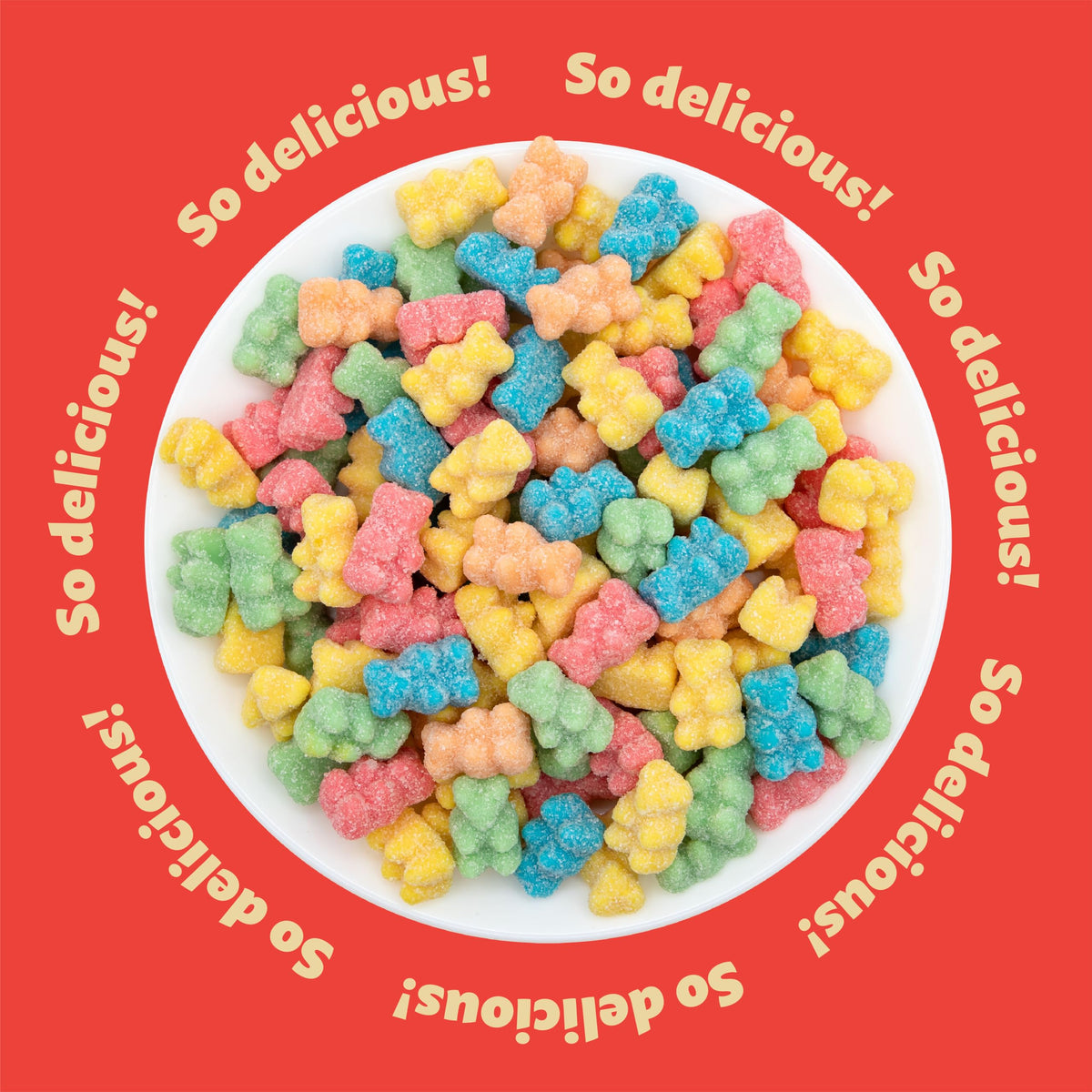 ILIKE! Neon Sour Gummi Bears close-up shows chewy texture and sugar coating.