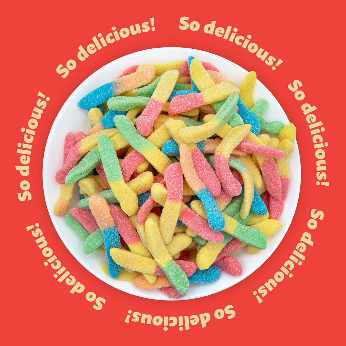 ILIKE! Neon Sour Gummy Worms served at a dessert table for fun.