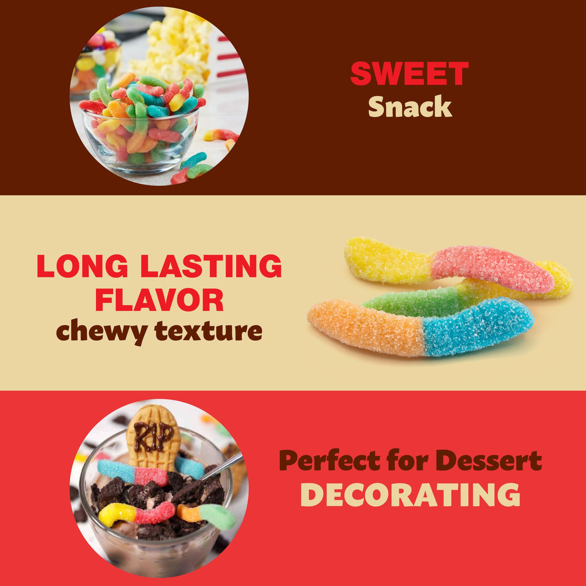 ILIKE! Neon Sour Gummy Worms snack time with soft, chewy texture.