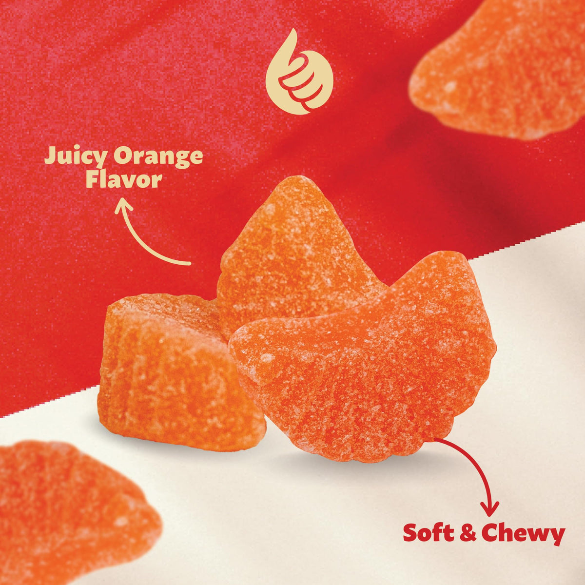 ILIKE! sugar-dusted orange slices jelly candy adds shine to dessert spreads.